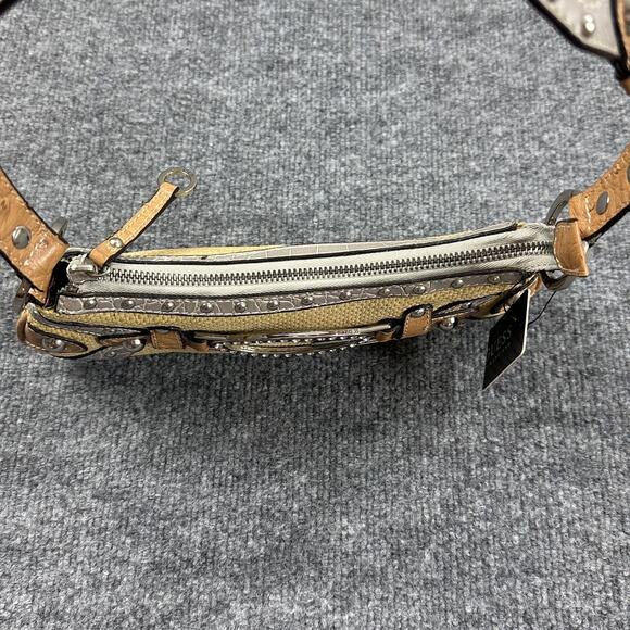 Vintage Guess Raffia Shoulder Bag Yellow Baguette Rhinestone Y2K 90s 2000s - Picture 9 of 14